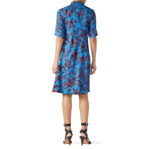 Derek Lam Blue & Red Floral Print Button Front A-Line Shirt Dress Size 4 - Picture 2 of 9